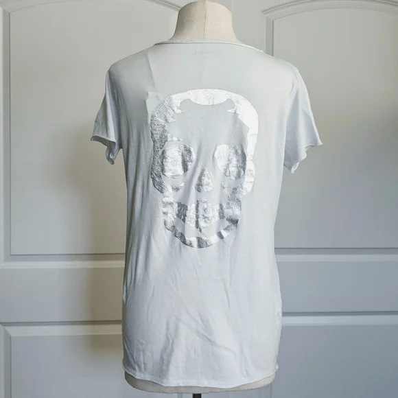 Zadig & Voltaire Tee Tunisien MC Skull V-Neck Short Sleeve Metallic Grey M NWT - Picture 2 of 16